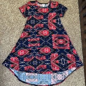 LuLaRoe Carly Dress Red Black and Royal Blue High Low Hem Size XXS